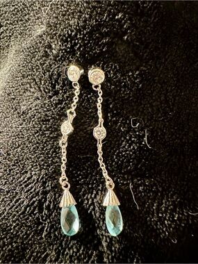 Sterling Silver Drop Earrings with Aquamarine Teardrop